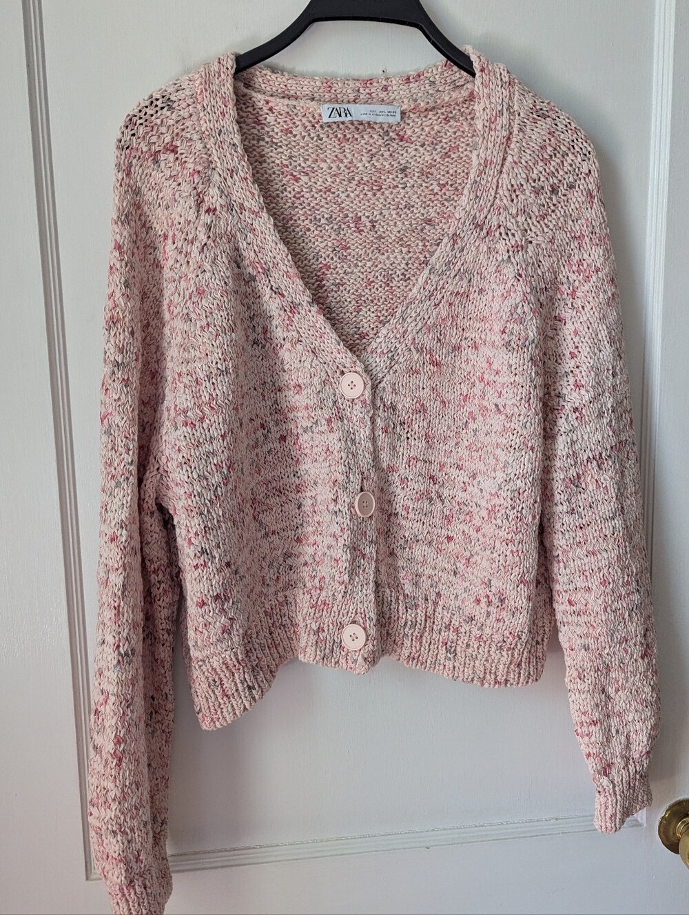 Zara Woven Boxy Cropped Pink Cardigan Cardigan Sweater Size Large